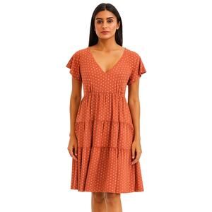 Urban Outfitters Boho Rust Floral Polka Dot Tiered Mini Dress Cottagecore Small